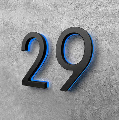 Gümüş Fırça Metal Ev Kapı Numaraları Ve Harfleri Halo Aydınlatma