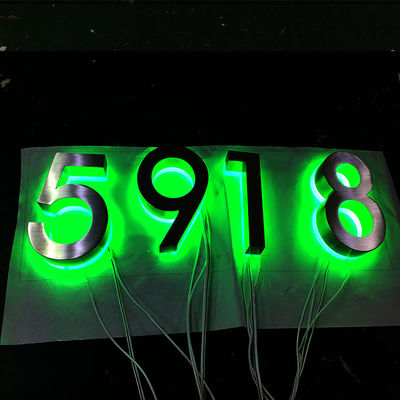 304 Paslanmaz Çelik Dış Mekan Led Numarası Burcu Gümüş Fırça RGB Işık Numaraları