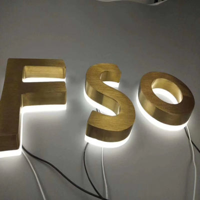 Altın Fırça Paslanmaz Çelik Arkadan Aydınlatmalı İşaretler Metal Harfler